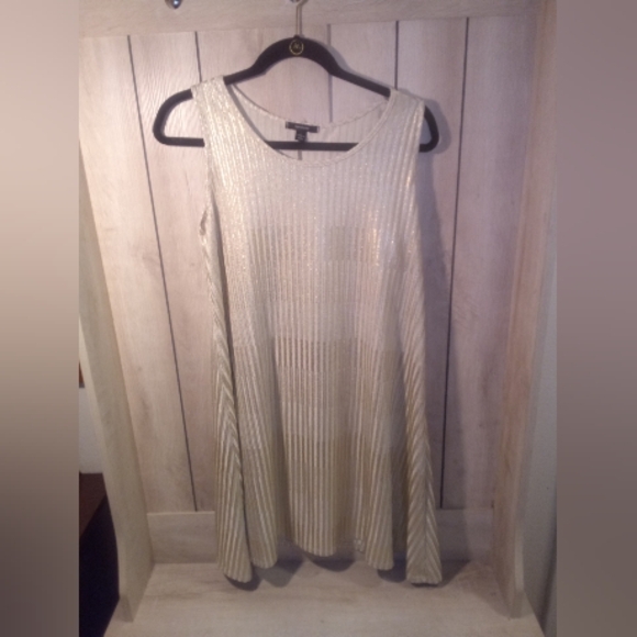 Shimmery Gold Metallic Sleeveless Swinger Style Flowy Dress LARGE - Picture 3 of 7